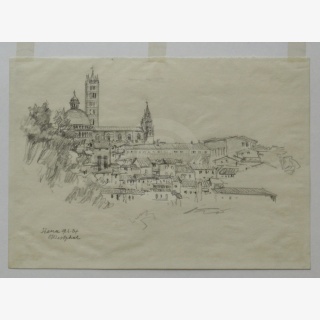 Zwei Zeichnungen, 1. Siena und 2. Schloss Chatelard, Genfer See