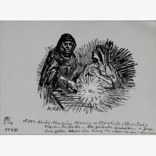 Fnf Zeichnungen Mrchen aus 1001 Nacht - Abenteuer Haruns, Chwadsche Hassan, der Seiler 1-5