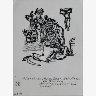 Vier Zeichnungen: Mrchen aus 1001 Nacht: Geschichte der Abenteuer Haruns, Baba Abdallah der Blinde 1-4
